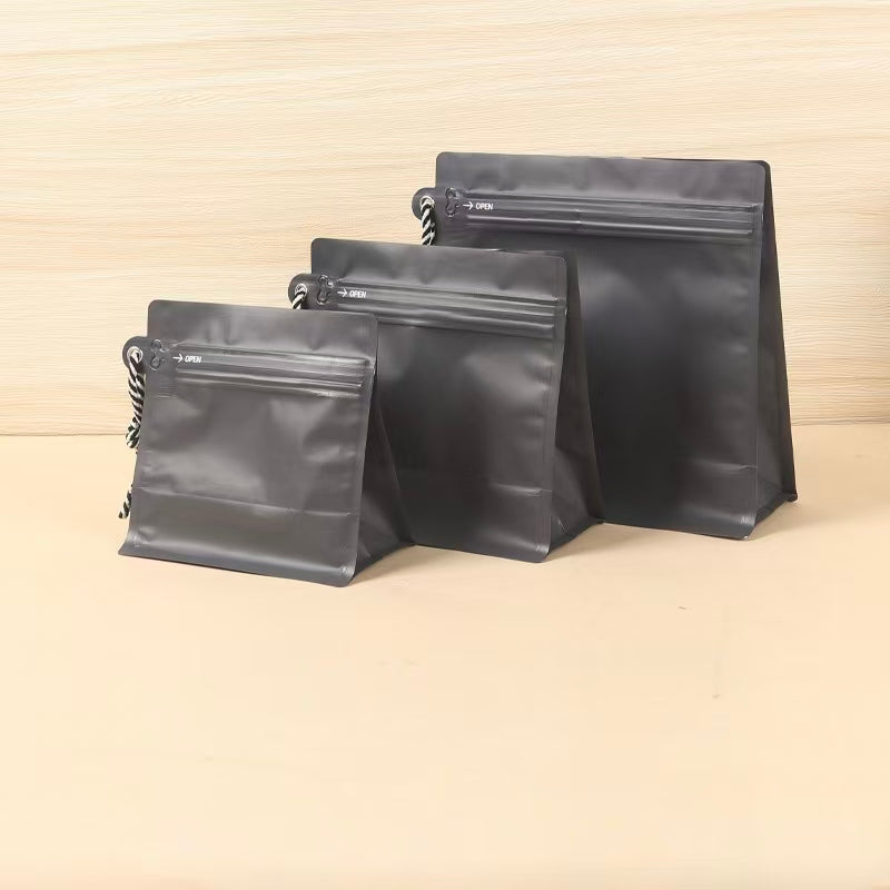 50 Bolsas para Café 250g con Cordón para Colgar, Válvula Desgasificadora y Easy Zipper | Paquete de 50