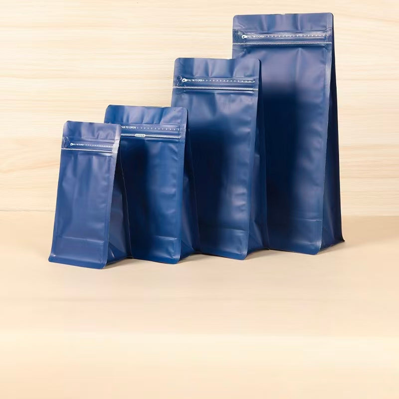100 Bolsas para Café 250g Fondo Plano con Válvula, Easy Zipper y Sellado Térmico | Paquete de 100