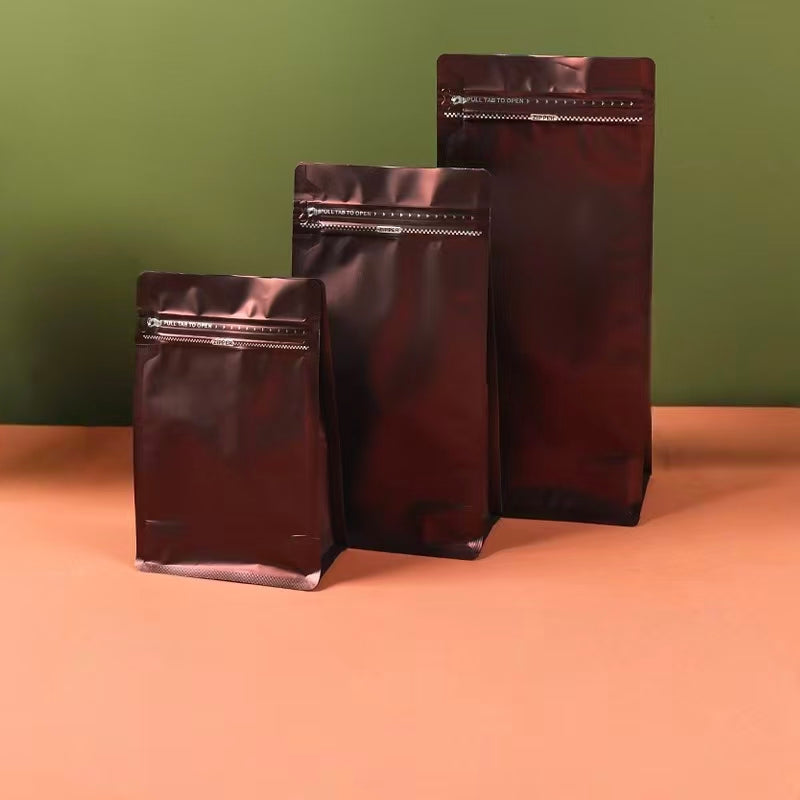 100 Bolsas para Café 250g Fondo Plano con Válvula, Easy Zipper y Sellado Térmico | Paquete de 100