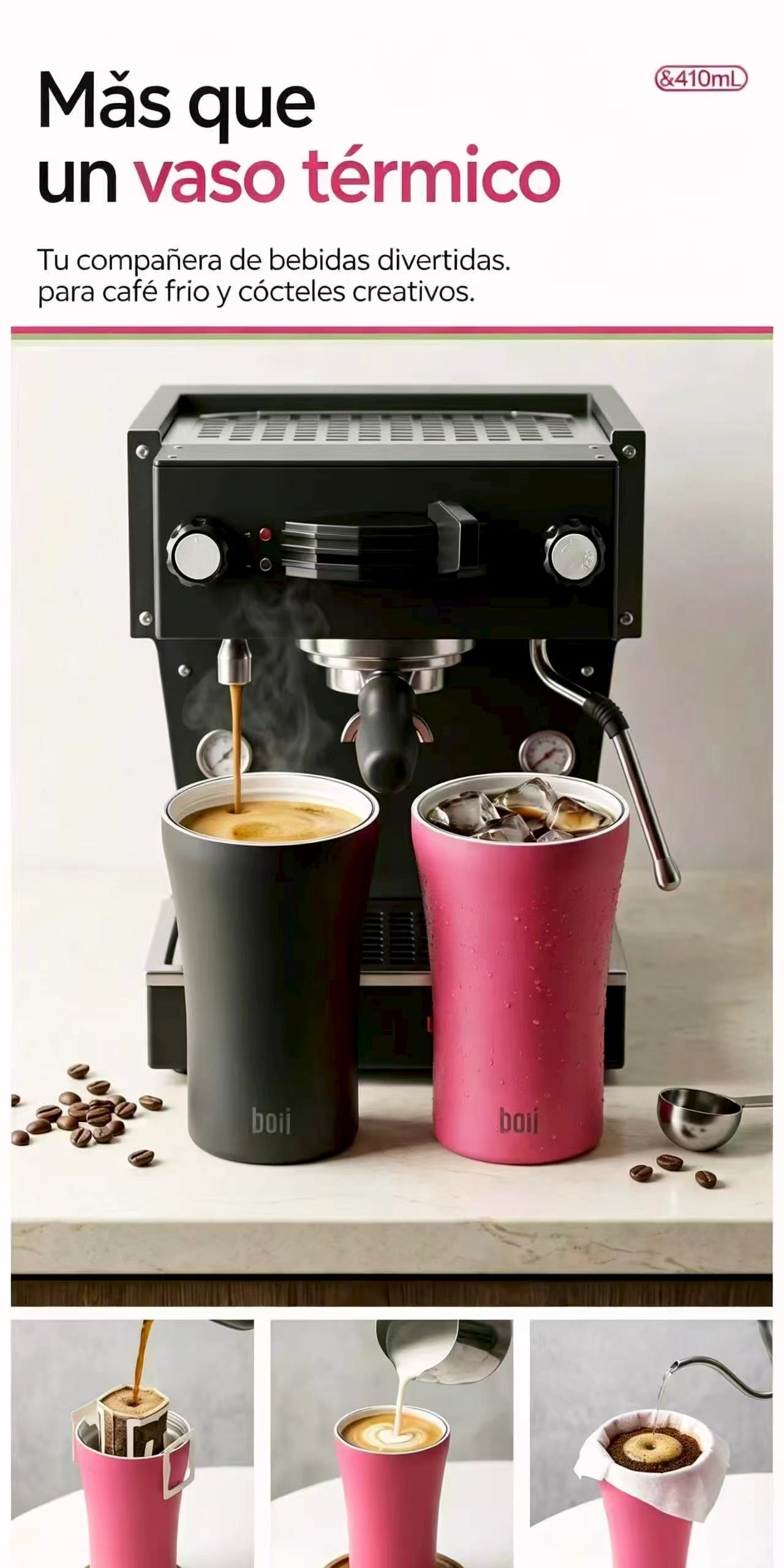 Vaso térmico multifuncional para extracción de café 410ml
