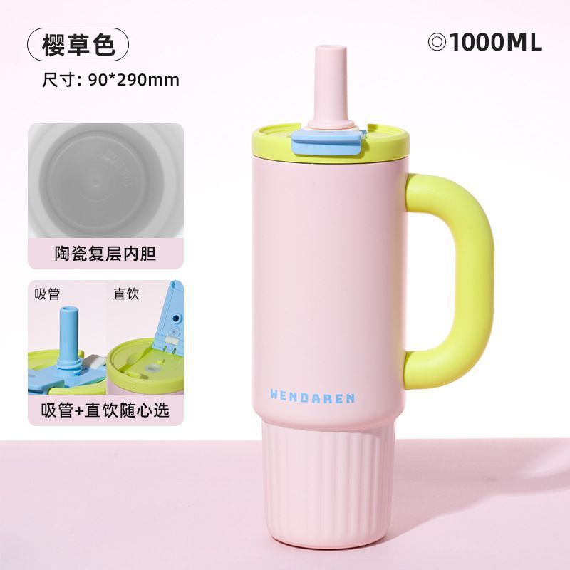 Vaso Térmico de 1000 ml con Interior de Acero 316 Recubierto de Cerámica y Popote Flexible