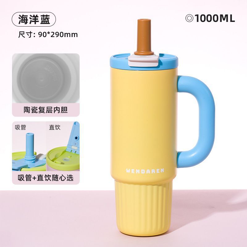 Vaso Térmico de 1000 ml con Interior de Acero 316 Recubierto de Cerámica y Popote Flexible